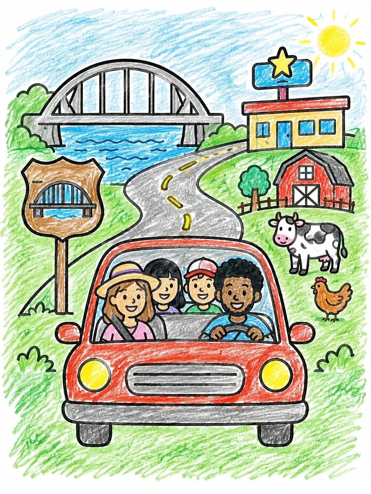 Colored example of the Family Road Trip Scavenger Hunt coloring page