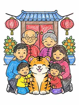 Family Celebrating Chinese Zodiac Tiger – Chinese New Year Tiger ...