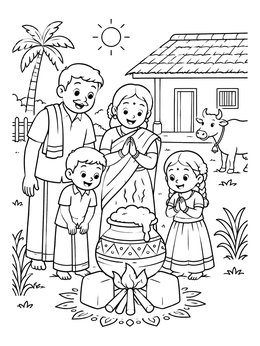 Free printable Family Celebrating Pongal Festival Outdoors coloring page