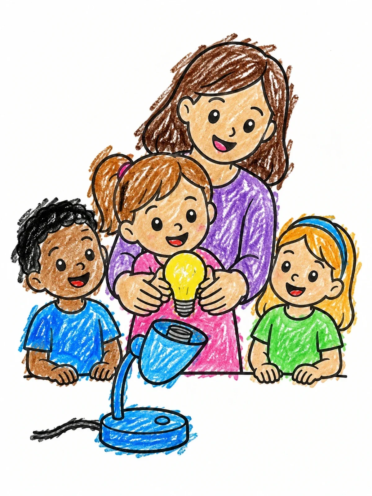 Colored example of the Family Changing A Desk Lamp Bulb coloring page