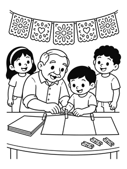 Free printable Family Crafting Papel Picado Banners coloring page