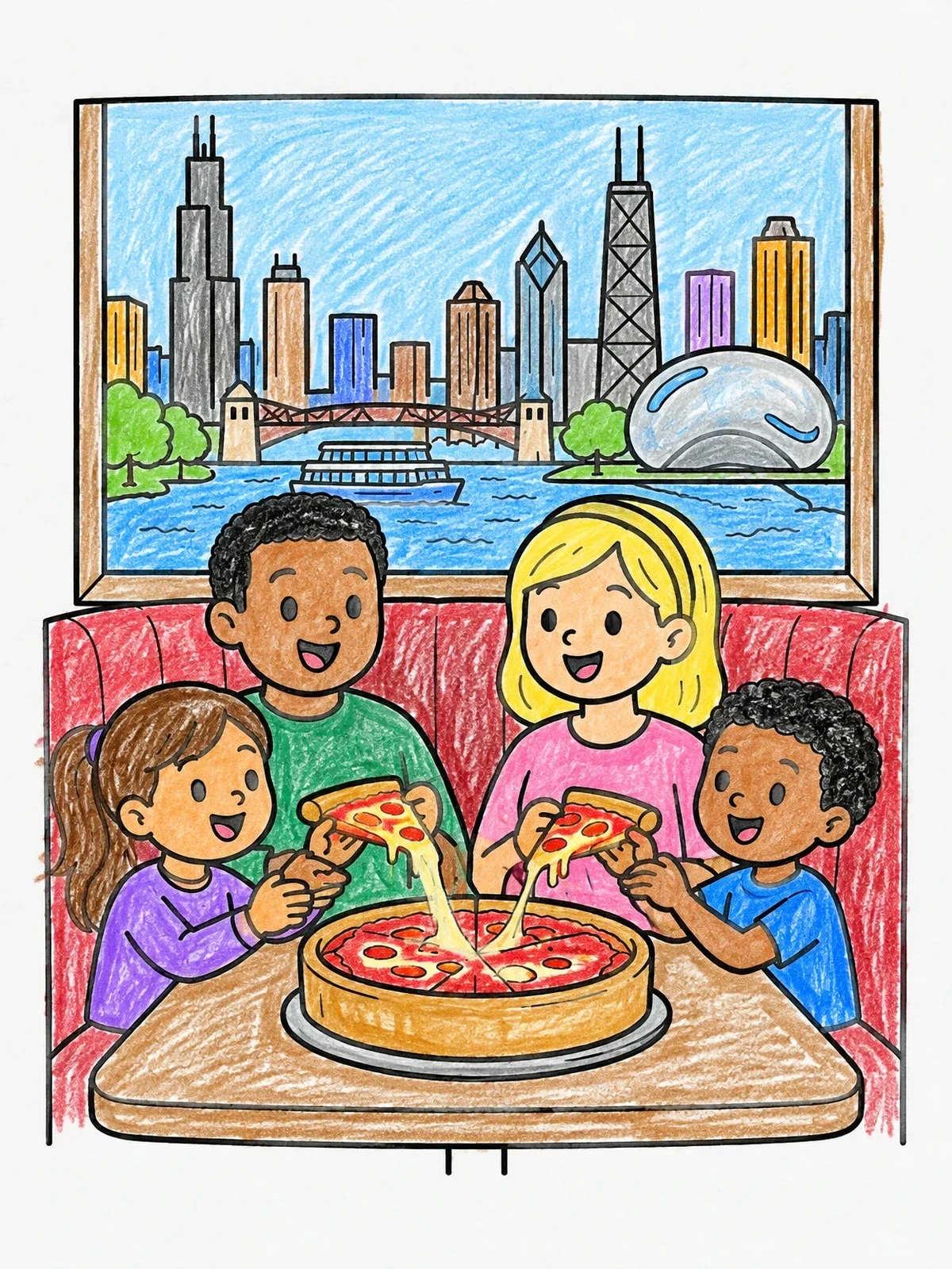 Colored example of the Family Deep Dish Pizza In Chicago coloring page