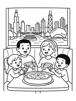 Free printable Family Deep Dish Pizza In Chicago coloring page