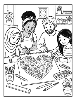 Free printable Family Drawing A Paisley Heart coloring page
