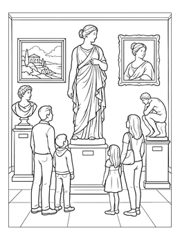 Free printable Family Exploring Art Museum Gallery coloring page
