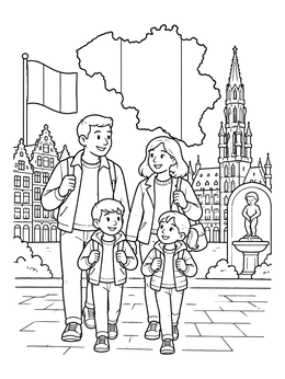 Free printable Family Exploring Historic Brussels coloring page