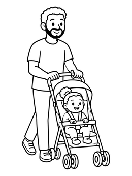 Free printable Father Pushing Toddler In Stroller coloring page