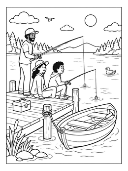 Free printable Family Fishing By The Dock coloring page