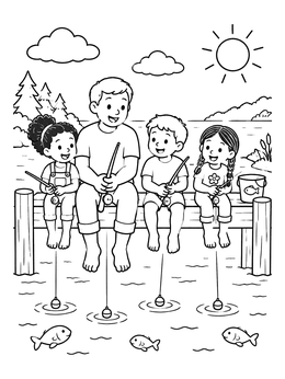 Free printable Family Fishing On The Wooden Dock coloring page