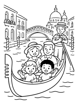 Free printable Family Gondola Ride In Venice coloring page
