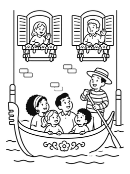 Free printable Family Gondola Ride In Venice coloring page