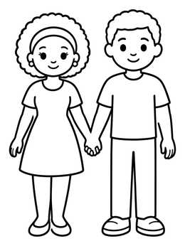 Free printable Happy Couple Holding Hands coloring page