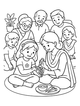 Free printable Family Henna Celebration At Home coloring page