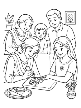Free printable Family Henna Application Celebration coloring page