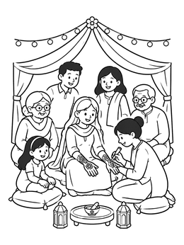 Free printable Family Henna Mehndi Celebration coloring page