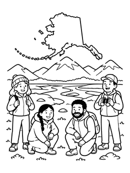 Free printable Family Hiking In Alaska coloring page