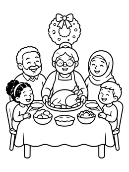 Free printable Family Holiday Dinner Gathering coloring page