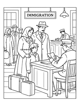 Free printable Family Inspection At Ellis Island coloring page