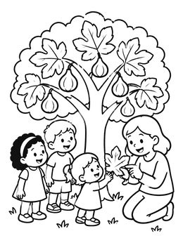 Free printable Family Learning Under A Fig Tree coloring page