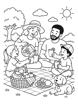 Free printable Family Lemonade Picnic In The Park coloring page
