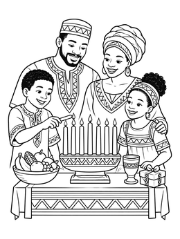 Free printable Family Lighting The Kinara For Kwanzaa coloring page