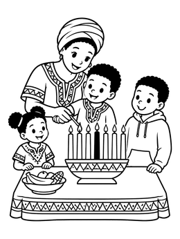 Free printable Family Lighting The Kwanzaa Kinara coloring page