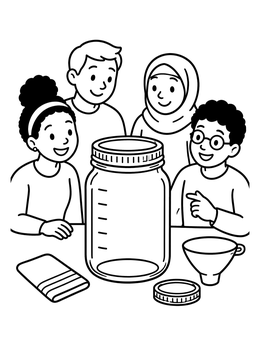 Free printable Family Looking At A Mason Jar coloring page