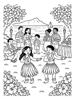 Free printable Family Luau Party By The Beach coloring page