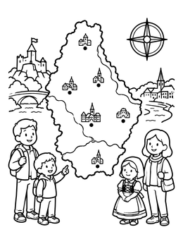 Free printable Family Exploring Map Of Luxembourg coloring page