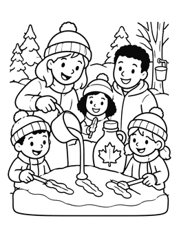 Free printable Family Making Maple Taffy On Snow coloring page