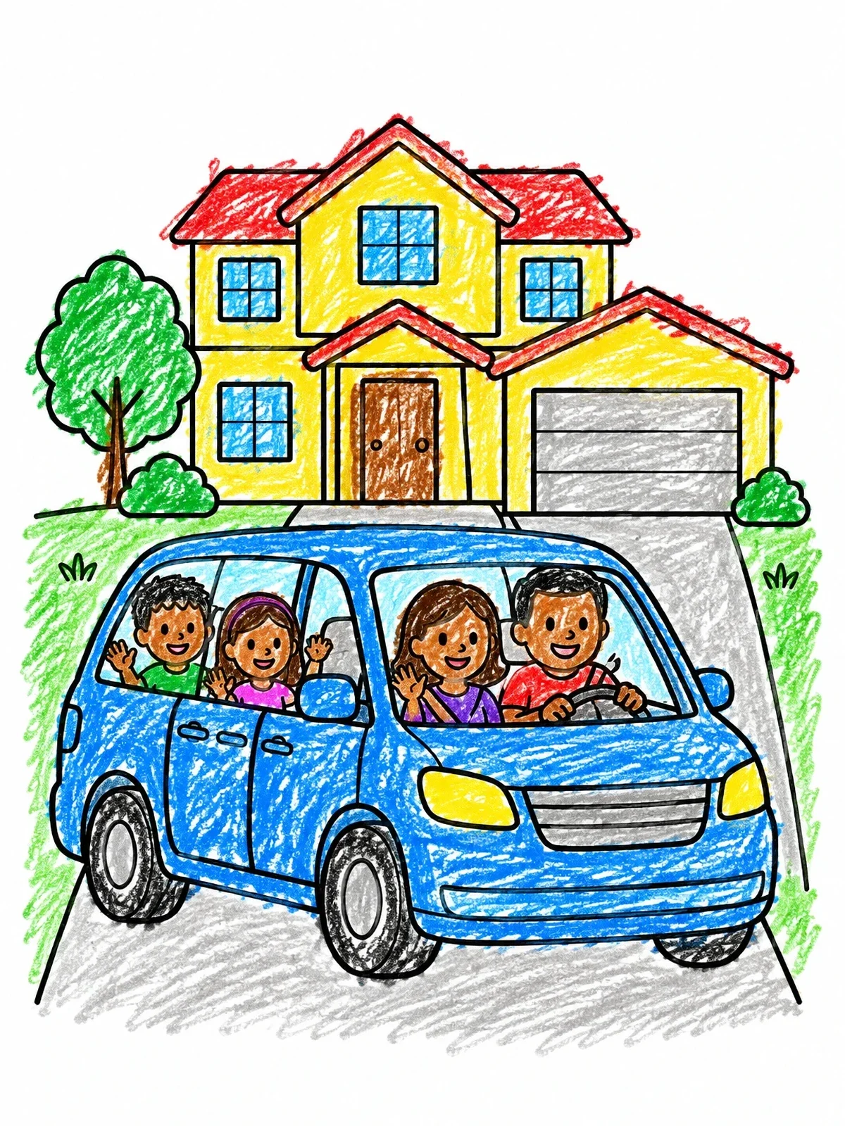 Colored example of the Family Minivan In Front Of House coloring page