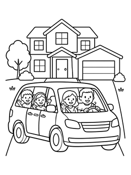 Free printable Family Minivan In Front Of House coloring page