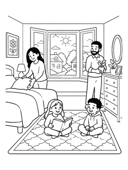 Free printable Family Morning In The Bedroom coloring page