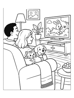 Free printable Family Movie Night With Pets coloring page