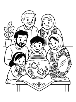 Free printable Family Celebrating Nowruz By The Fishbowl coloring page