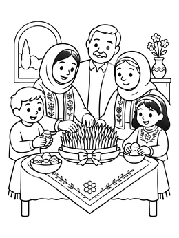 Free printable Family Celebrating Nowruz With Sabzeh coloring page