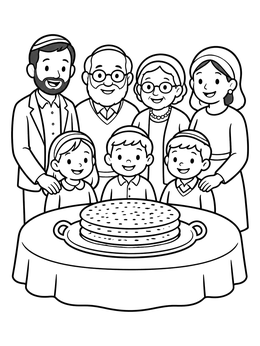 Free printable Family Celebrating Passover Together coloring page
