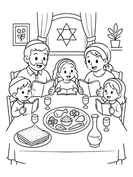 Free printable Family Passover Seder Dinner coloring page
