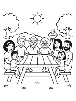 Free printable Family Picnic Reunion In The Park coloring page