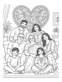 Free printable Family Portrait With Henna Heart coloring page