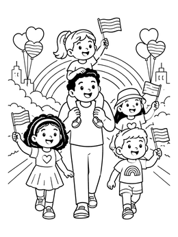 Free printable Family Celebrating At Pride Parade coloring page