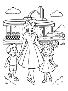 Free printable Family Outside A Retro Diner coloring page