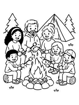 Free printable Family Roasting Marshmallows At Campfire coloring page