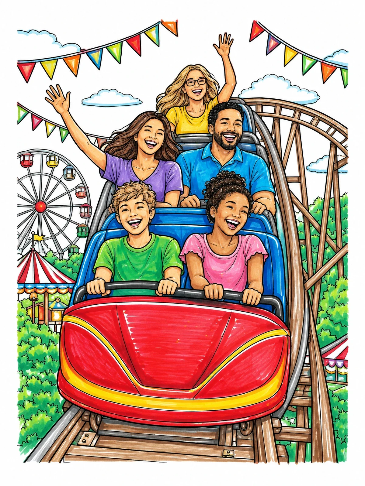 Colored example of the Family Roller Coaster Ride At The Fair coloring page