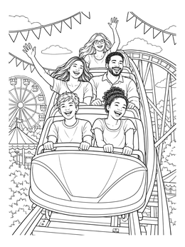 Free printable Family Roller Coaster Ride At The Fair coloring page