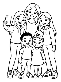 Free printable Family Selfie With Twins coloring page