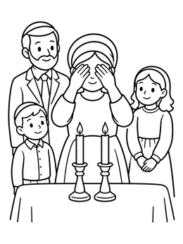 Free printable Family Shabbat Candle Blessing coloring page