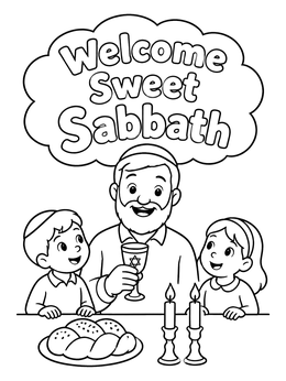 Free printable Family Shabbat Celebration With Kiddush Cup coloring page