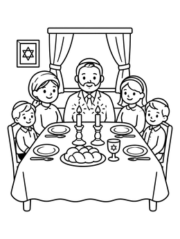 Free printable Family Shabbat Dinner Celebration coloring page