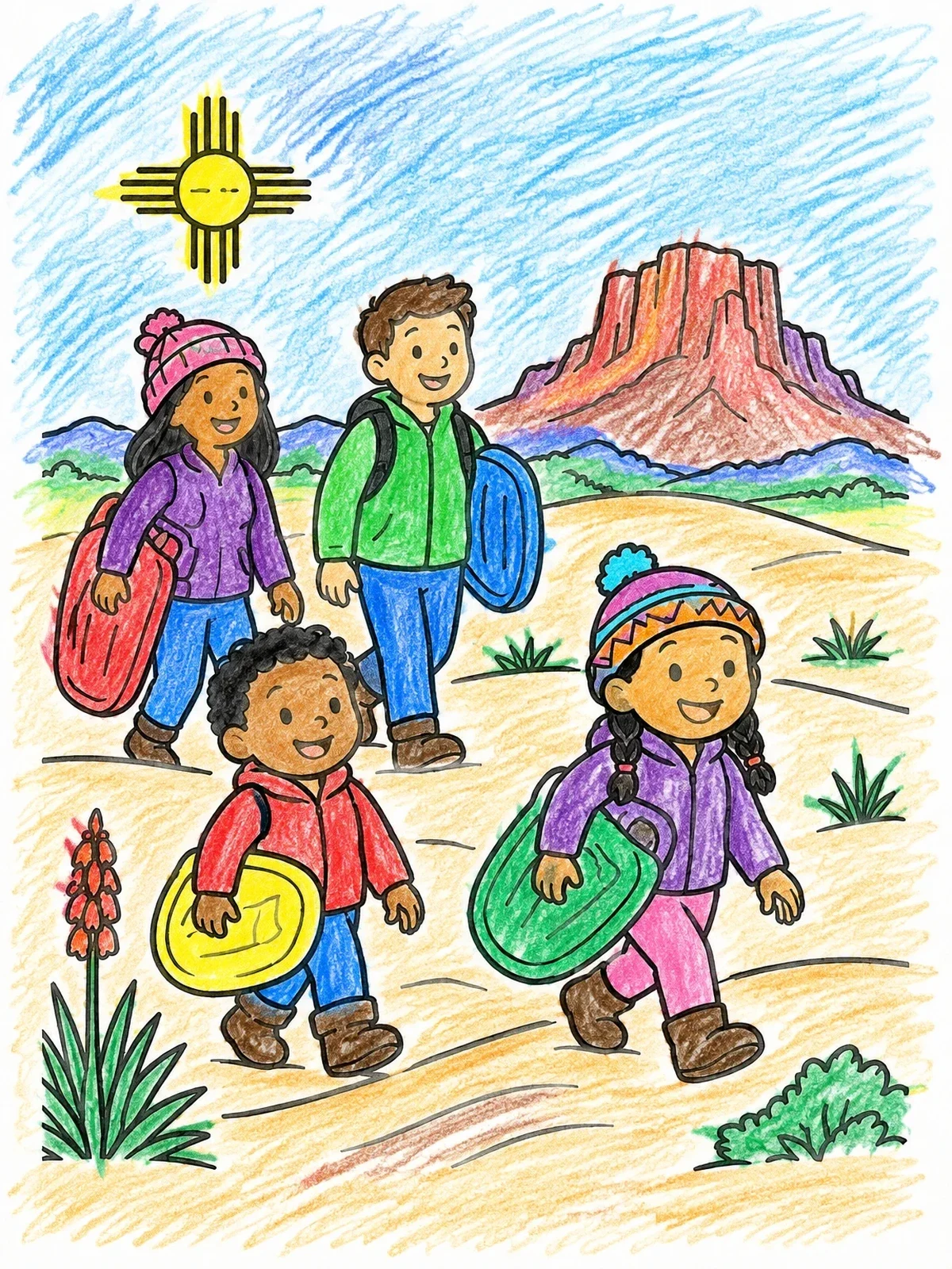 Colored example of the Family Sledding Adventure In New Mexico coloring page
